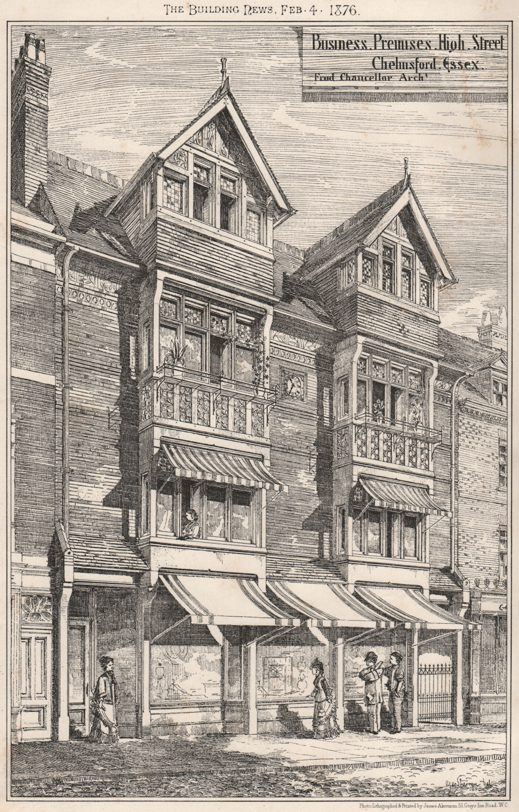 Business Premises, High Street, Chelmsford, Essex; Fred Chancellor 1876 print